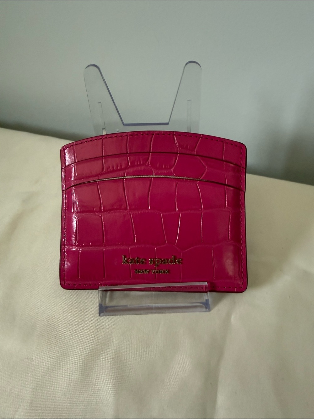 Kate Spade Spencer Croc-Embossed Pink Leather Cardholder
